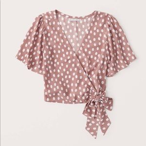 Abercrombie Short Sleeve Faux-Silk Wrap Top